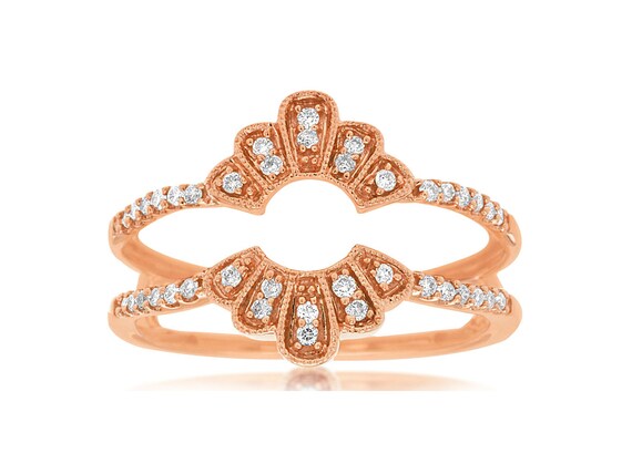 Estate Wide .20ct Diamond 14kt Rose Gold Filigree… - image 1