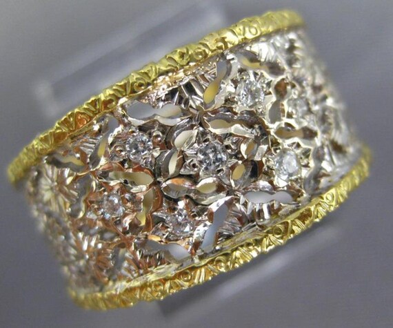 Estate .10Ct Diamond 18Kt 2 Tone Gold Multi Row Fi