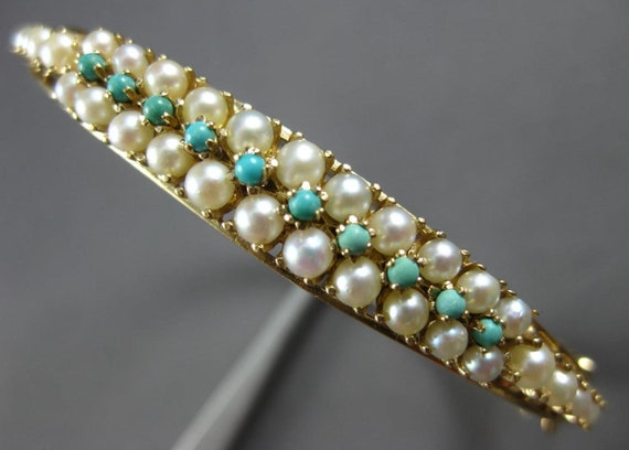 Estate Wide Aaa South Sea Pearl & Turquoise 14k Y… - image 1
