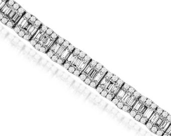 Estate 4.93Ct Diamond 14Kt White Gold 3D Round & Baguette Channel Prong Tennis Bracelet