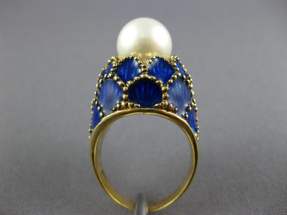 Antique Large Blue Enamel & Aaa South Sea Pearl 1… - image 7