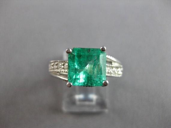 Estate Large 3.78Ct Diamond & Aaa Emerald 14Kt Wh… - image 2