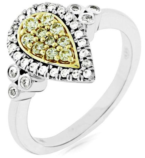 Estate .38ct White & Fancy Yellow Diamond 14kt 2 T