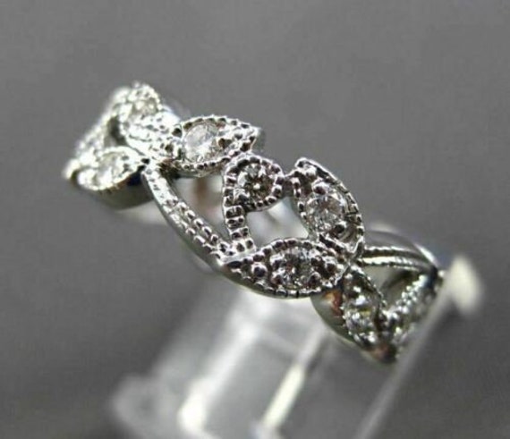 Antique Wide .62Ct Diamond 14K White Gold Floral … - image 1