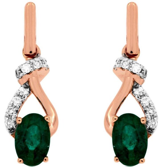 Estate .95ct Diamond & Aaa Emerald 14k Rose Gold … - image 1