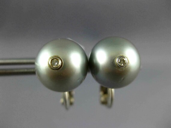 Estate Large Diamond & Aaa Grey Tahitian Pearl 18… - image 2