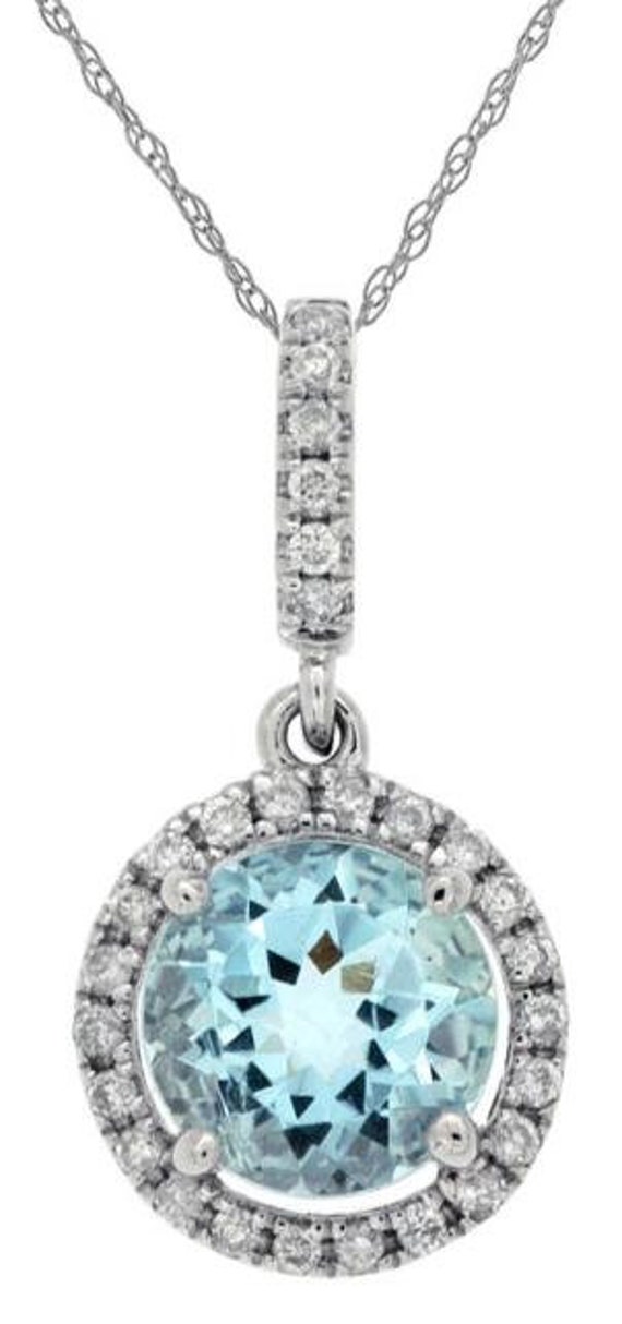 Estate .86ct Diamond & Aaa Aquamarine 14k White G… - image 1