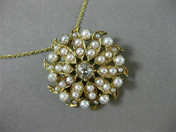 Antique Large .65Ct Diamond & Pearl 14Kt Yellow G… - image 7