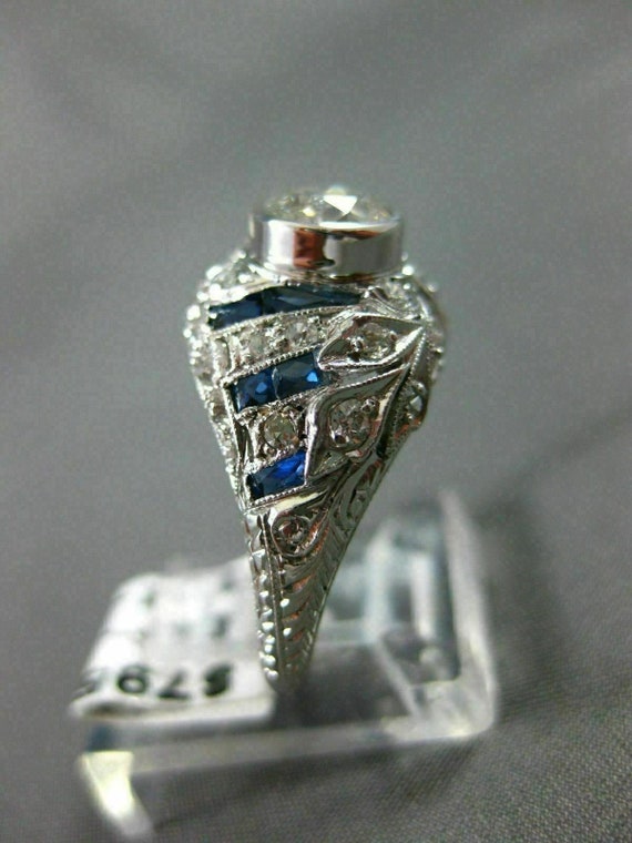 Antique 1.94Ct Old Mine Diamond & Aaa Sapphire Pl… - image 3