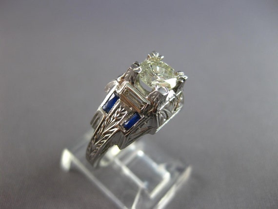 Antique Large Art Deco .99Ct Diamond & Aaa Sapphi… - image 2