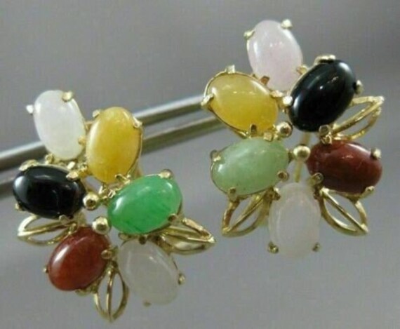 Antique Large Aaa Multi Gem & 14Kt Yellow Gold Fl… - image 1
