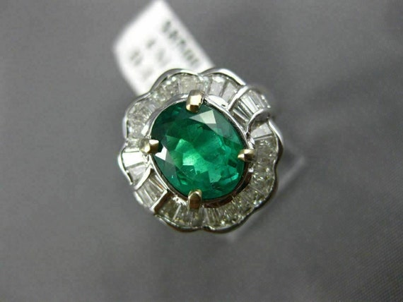 Wide 3.18Ct Diamond & Emerald 18Kt White Gold Ova… - image 3