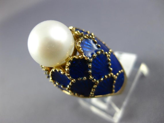 Antique Large Blue Enamel & Aaa South Sea Pearl 1… - image 5