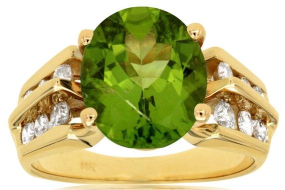 Estate Large 5.6Ct Diamond  AAA Peridot 14Kt Yell… - image 1