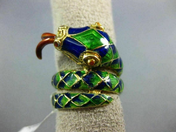 Antique Large Aaa Blue Green and Red Enamel 18K Y… - image 4