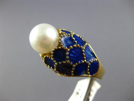 Antique Large Blue Enamel & Aaa South Sea Pearl 1… - image 9