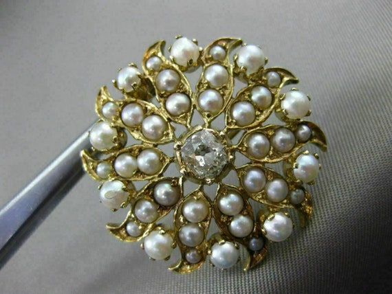 Antique Large .65Ct Diamond & Pearl 14Kt Yellow G… - image 4