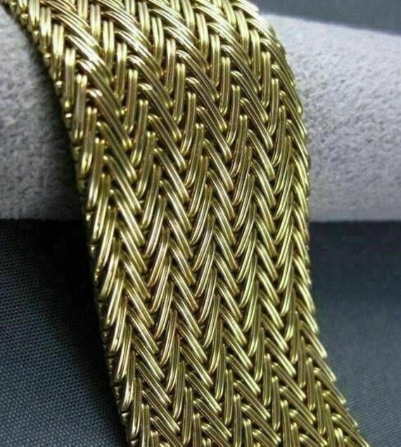 Antique Wide 18Kt Yellow Gold Hand Crafted Woven B