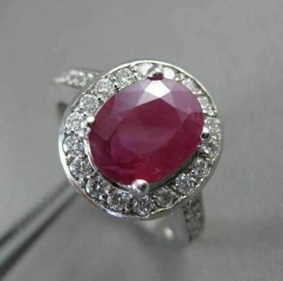 Estate 2.30ct Diamond & Aaa Ruby 14kt White Gold … - image 1