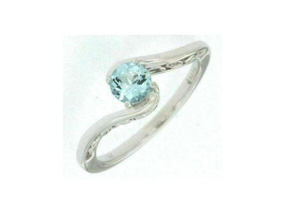 Estate .46Ct Diamond and Aaa Aquamarine 14K White… - image 1