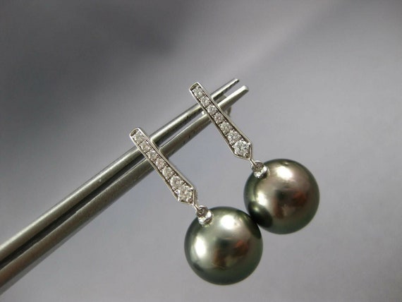 Estate .15ct Diamond & Aaa Tahitian Pearl 14k Whi… - image 3