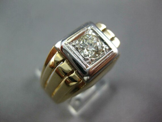 Estate Large .65ct Diamond 14kt 2 Tone Gold 3d Ro… - image 3