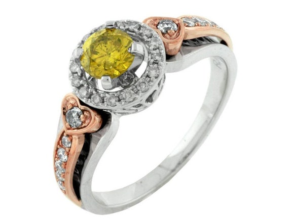 Estate .75Ct White And  Fancy Yellow Diamond 14Kt 