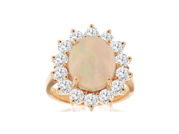 Estate 4.90ct Diamond & Aaa Opal 14kt Rose Gold 3… - image 1