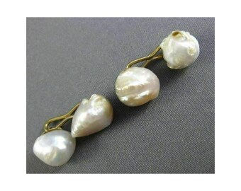 Antique Large Pearls 14Kt Yellow Gold Classic Baroque Double Sided Cufflink