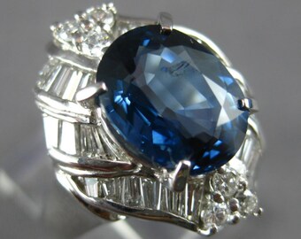 Estate Large 5.20Ct Diamond & Aaa Kashmir Sapphire Platinum Oval Engagement Ring