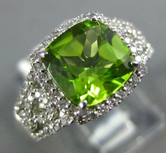 Estate Large 2.45ct Diamond & Aaa Peridot 14k Whi… - image 1