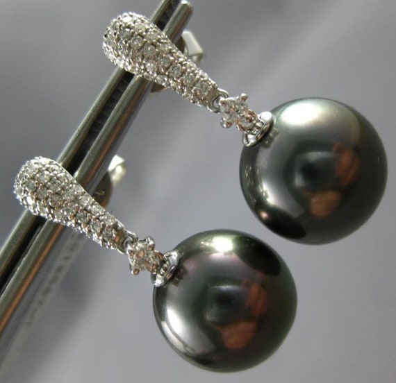 Estate .37ct Diamond & Aaa Tahitian Pearl 18kt Wh… - image 1