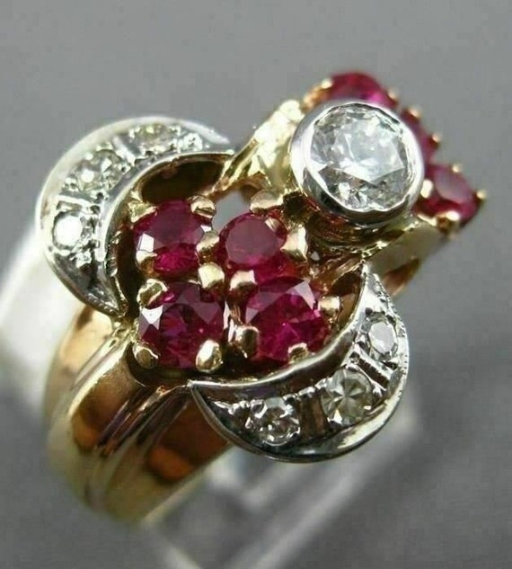 Antique Large .70Ct Old Mine Diamond and Aaa Ruby 