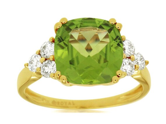 Estate Large 4.65ct Diamond & Aaa Peridot 14kt Ye… - image 1