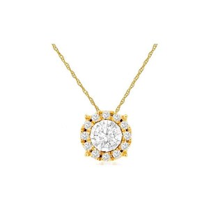 Estate .25ct Diamond 14kt Yellow Gold 3d Solitaire Halo Classic Floating Pendant