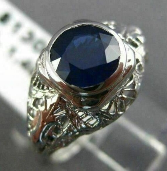 Antique 1.43Ct Aaa Sapphire 14K White Gold 3D Sol… - image 1