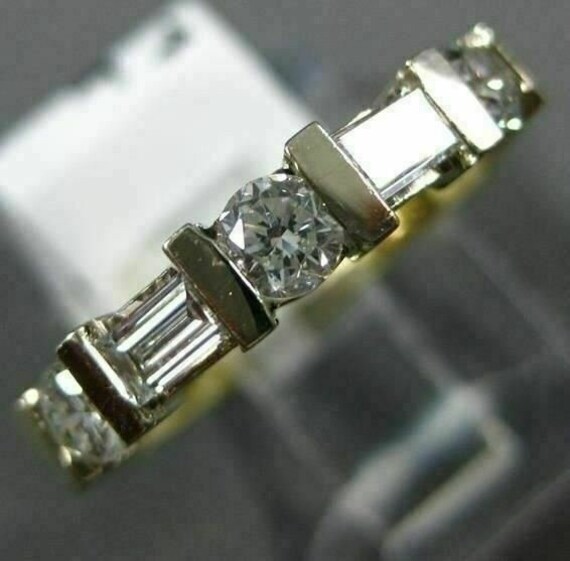 Estate .63Ct Round and Baguette Diamond 14K 2 Tone