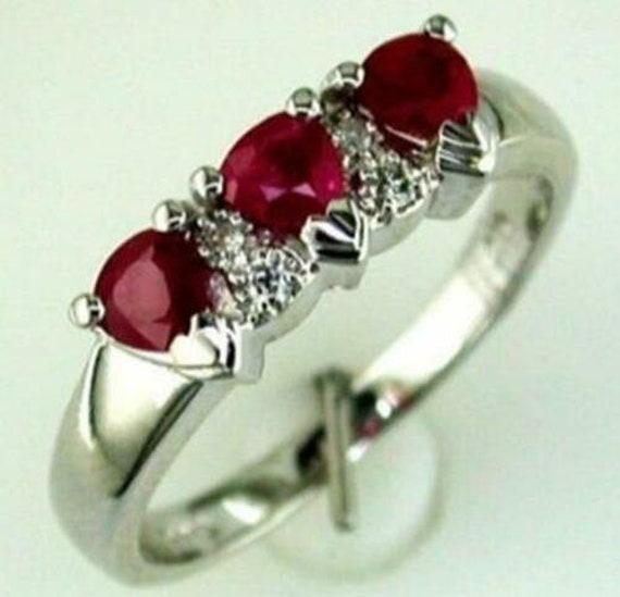 Estate .95Ct Diamond And Aaa Ruby 14Kt White Gold 