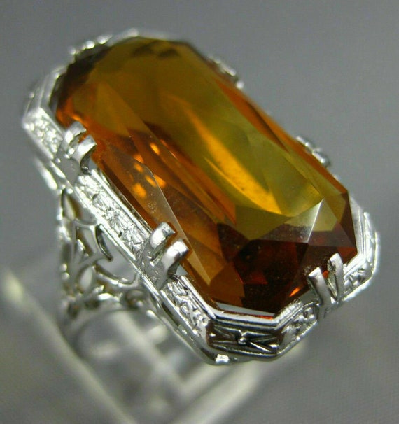 Estate Antique Large 9.40ct Aaa Citrine 18kt Whit… - image 1