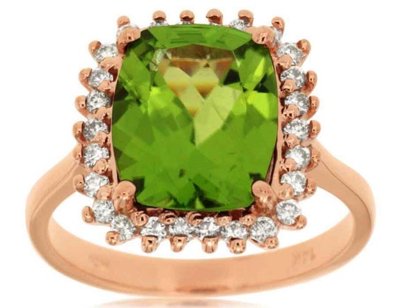 Estate Large 4.70Ct Diamond and Aaa Peridot 14Kt … - image 1