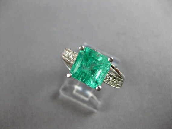 Estate Large 3.78Ct Diamond & Aaa Emerald 14Kt Wh… - image 7