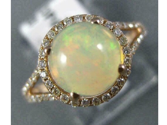 Estate Wide 1.51ct Diamond & Aaa Cabochon Opal 14… - image 1