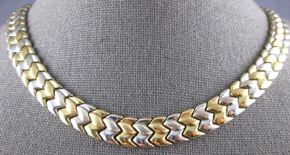 Estate Wide 14Kt White & Yellow Gold 3D Matte And… - image 1