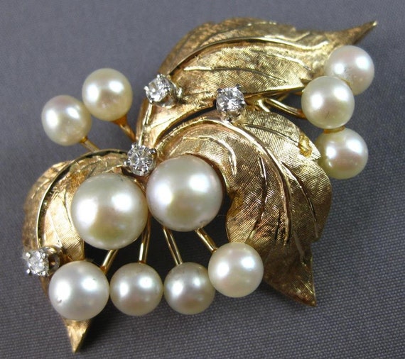 Antique Large .32Ct Diamond & South Sea Pearl 14K… - image 1