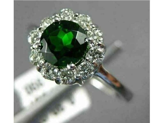 Estate 1.05Ct Diamond & Aaa Green Garnet 14K Whit… - image 1