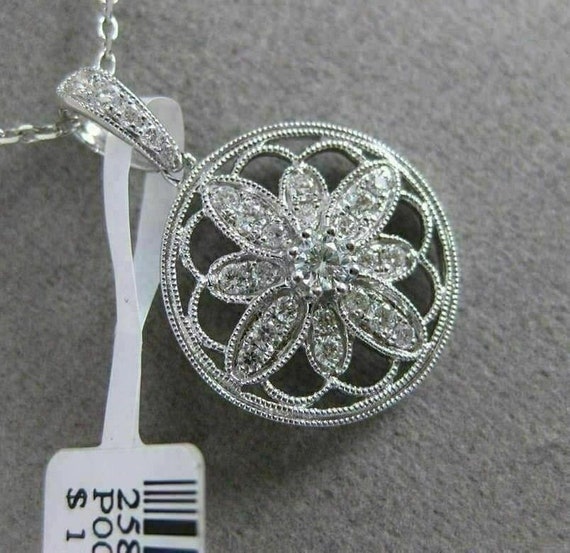 Estate .28Ct Diamond 18K White Gold 3D Flower Fil… - image 1