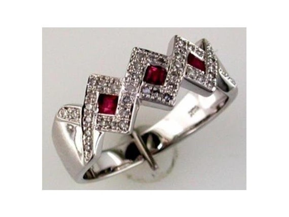 Estate .41Ct Diamond and Aaa Ruby 14Kt White Gold… - image 1