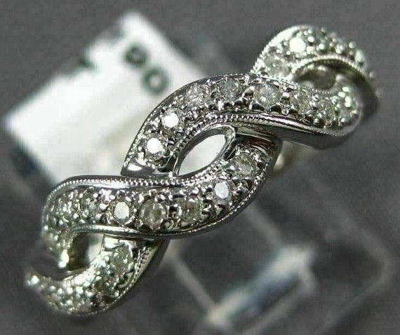 Estate Wide .20Ct Diamond 14Kt White Gold 3D Pave 