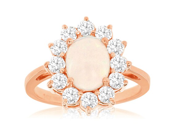 Estate 2.10Ct Diamond AAA Opal 14KT Rose Gold Ova… - image 1