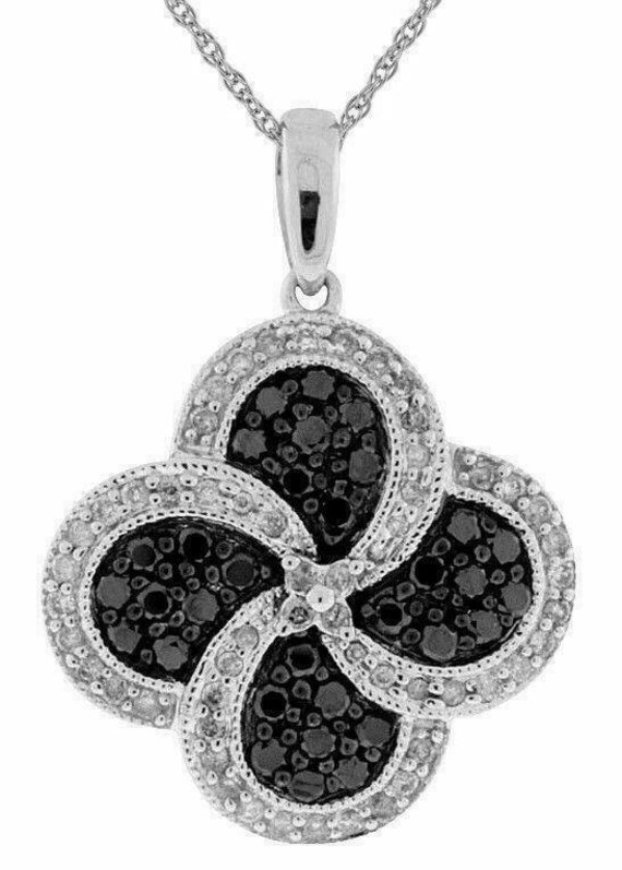 Estate .75Ct White & Black Diamond 14K White Gold… - image 1